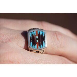 Charlotte Dishta - Zuni Native American Indian multi stone‎ Inlay Ring Size 9.75